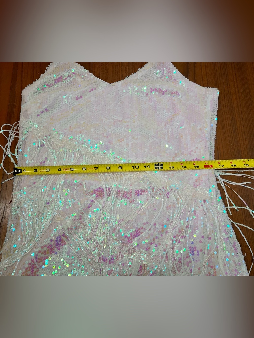 Iridescent Sequin Flapper Dress | Adult M | Gatsby Costume | Asymmetrical Fringe - Picture 11 of 14